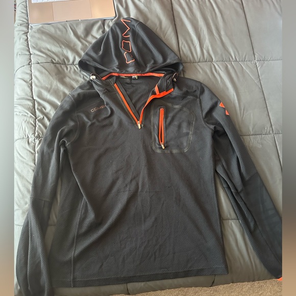 Under Armour Combine Hoodie Men’s L Fitted Pullover Quarter Zip Black Orange - Picture 1 of 5
